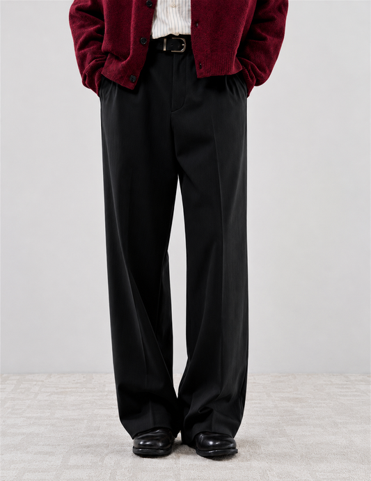 Hidden Banding Wide Slacks - BLACK