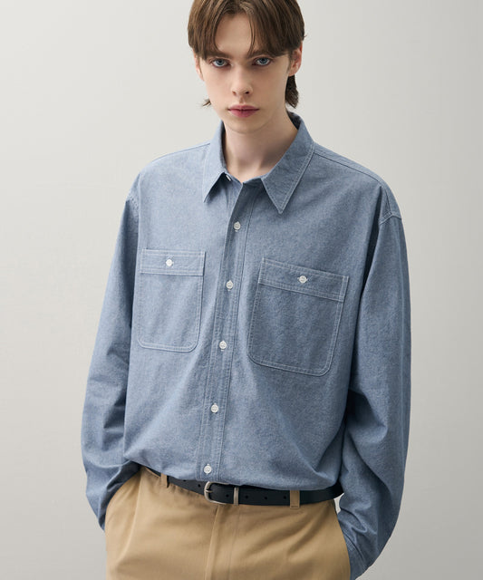 Washed Chambray Work Shirt - BLUE