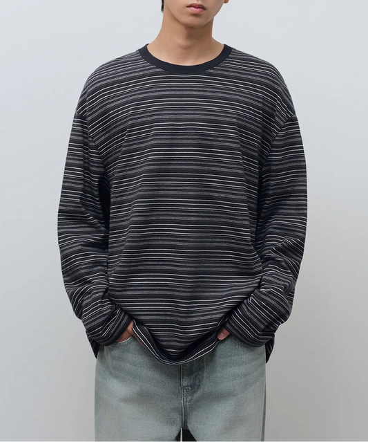 Multi Stripe Relaxed Long Sleeve T-Shirt 4 [Navy]