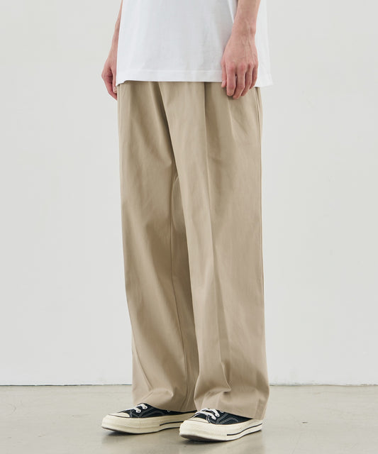 Pleated Wide Chino Pants - LIGHT BEIGE
