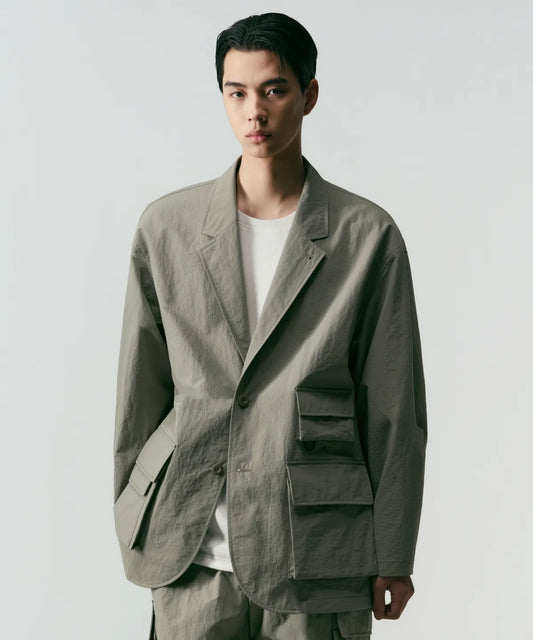 [City Leisure] Loose Fit Utility Blazer [Light Khaki Gray]