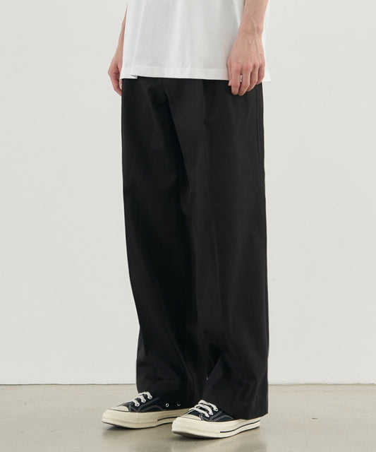 Pleated Wide Chino Pants - BLACK
