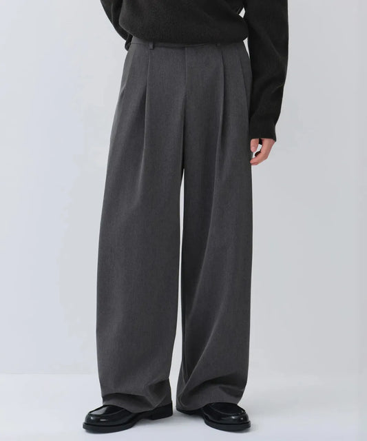 Extra Wide Pleated Slacks - Medium Gray