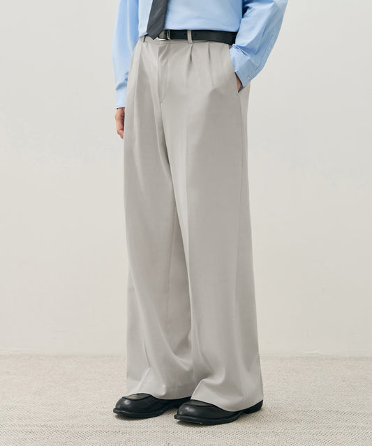 Pleated Wide Leg Slacks - CREAM