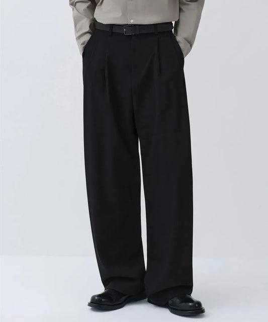 Extra Wide Pleated Slacks - Black