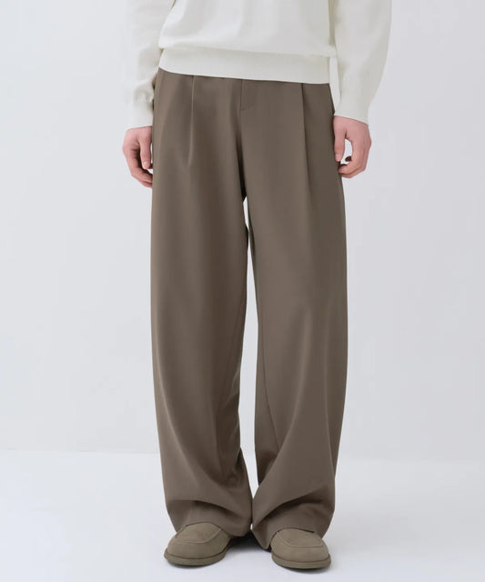 Extra Wide Pleated Slacks - Dusty Beige