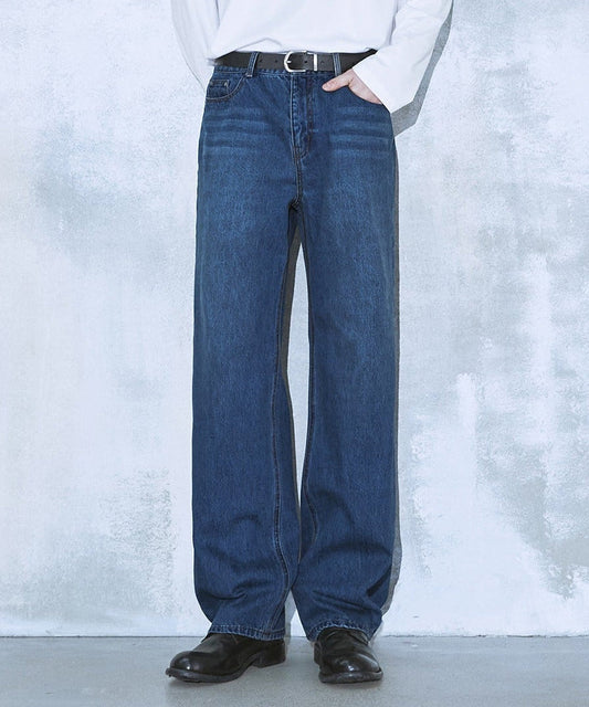 Relaxed Semi-Wide Jeans - BLUE