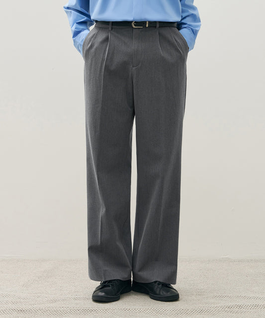 Pleated Wide Leg Slacks - GRAY