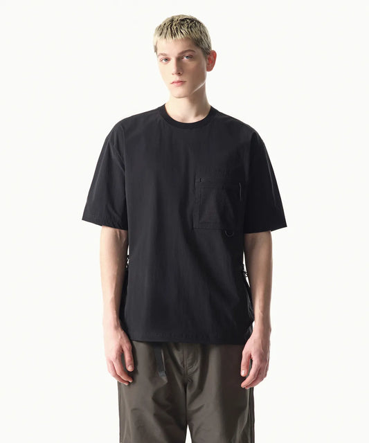 [City Leisure] Utility Mesh Pocket Woven T-shirt [Black]