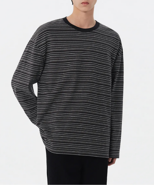 Multi-Strip Relaxed Long-Sleeved T-Shirt 4 [Black]