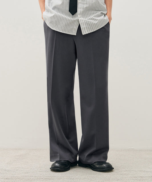 Pleated Wide Leg Slacks - BLUE GRAY