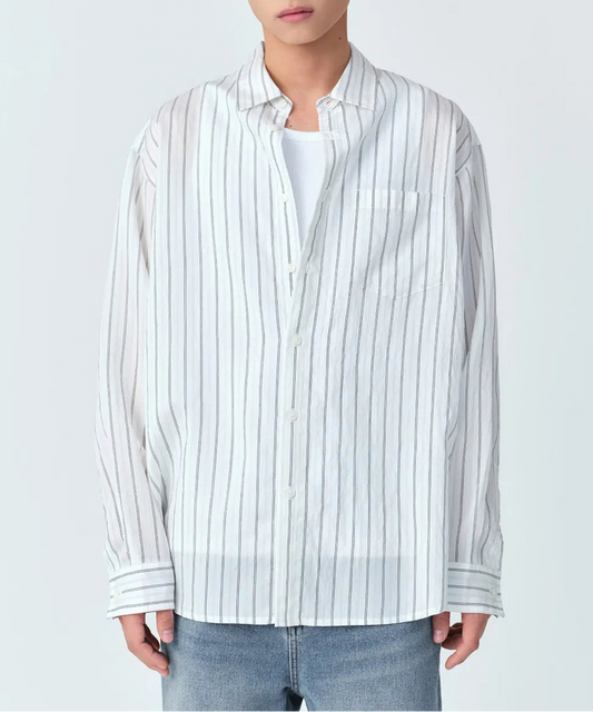 Relaxed Crease Stripe Shirt [White&Gray]