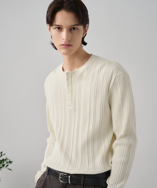 Textured Rib Henley Tee - IVORY