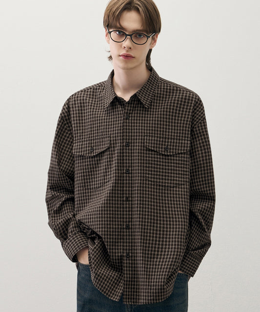 Oversized Plaid Check Shirt - BROWN