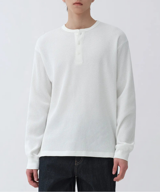 Waffle Henry Neck Long-Sleeved T-shirt [Ivory]