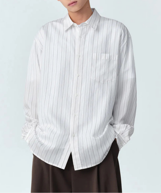 Relaxed Crease Stripe Shirt [Light Beige&Brown]