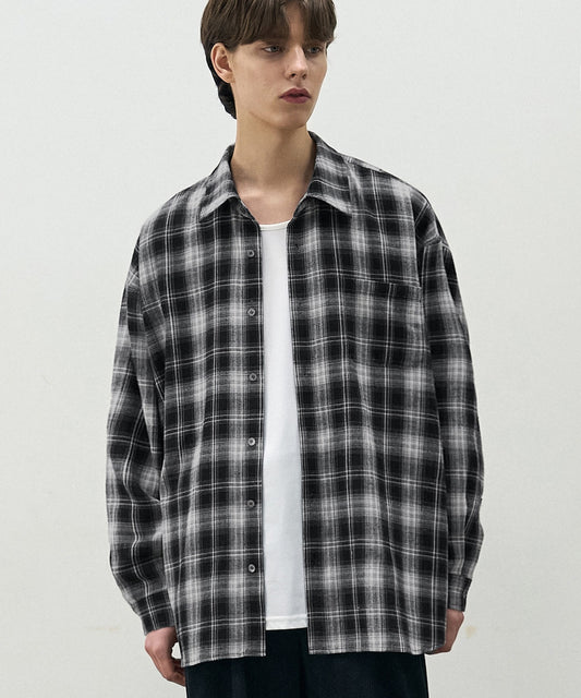 Oversized Ombre Check Shirt - BLACK