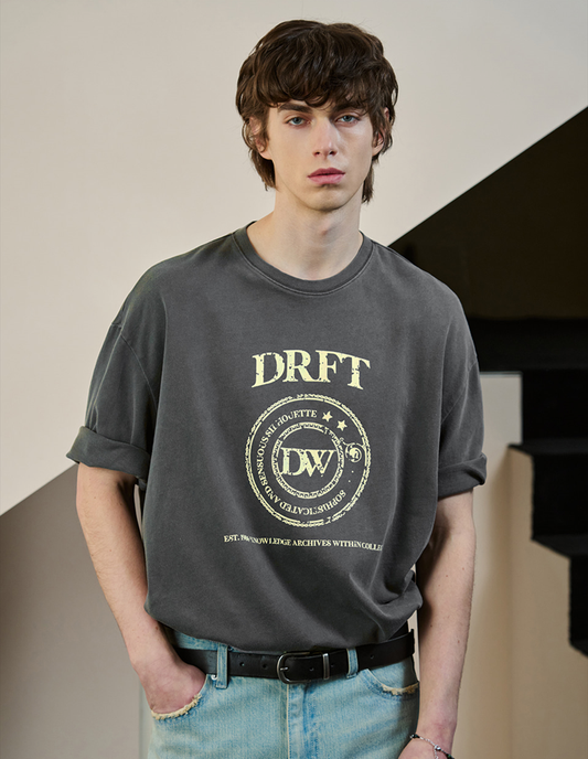 Vintage College Graphic Tee - CHARCOAL