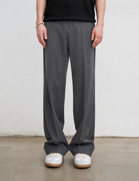 Hidden Banding Wide Slacks - GRAY