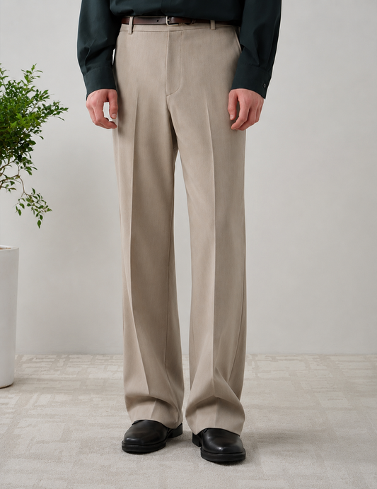 Hidden Banding Wide Slacks - BEIGE