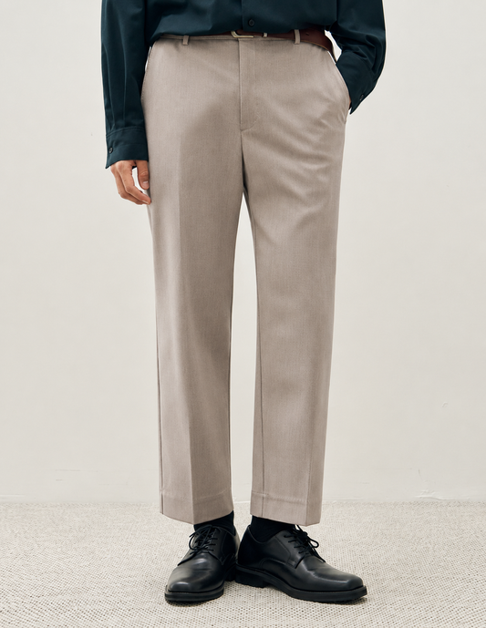 Hidden Banding Tapered Slacks - LIGHT BEIGE