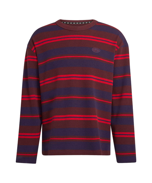Adidas 90s Alternative Sport Long Sleeve Striped Waffle Tee Aura Ruby