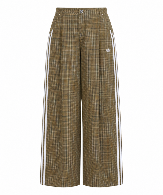 Adidas Check Trousers Loose Pants Olive Stratower Wonder Beige LE8308